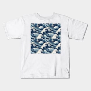 Ephemeral Crests: Hokusai Waves Reimagined Kids T-Shirt